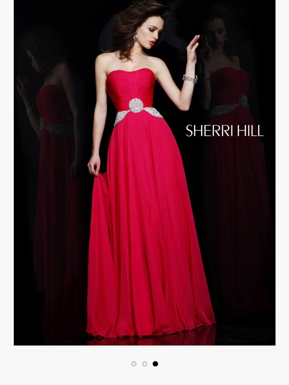 Sherri Hill Hot Pink Strapless Evening Gown with Jeweled Waist